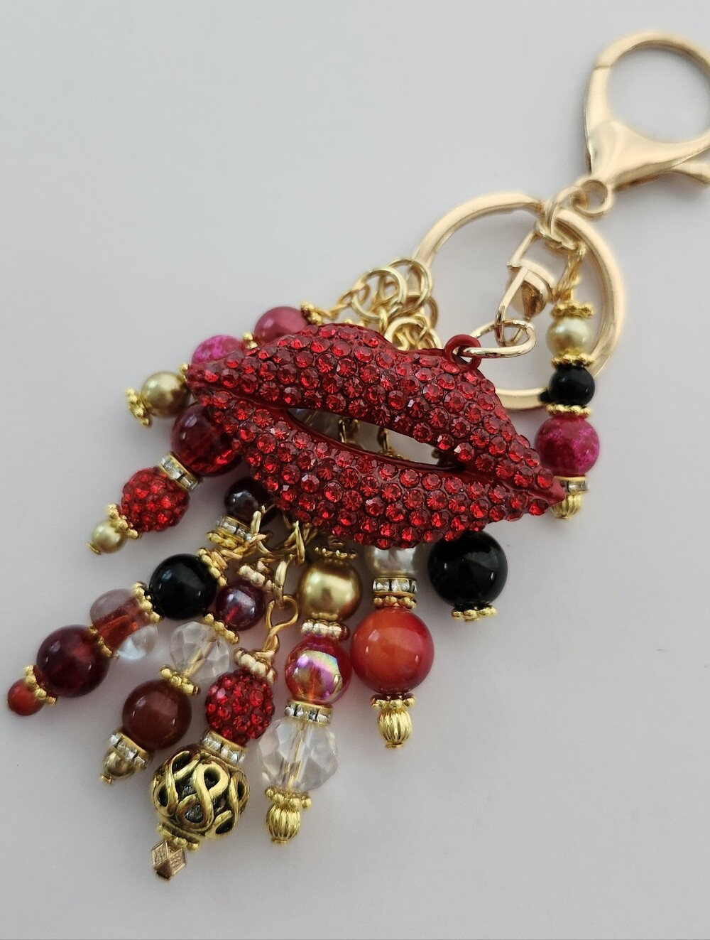 Red Lips Kiss Purse Charm or Keychain Carnelian Fire Agate Handcrafted